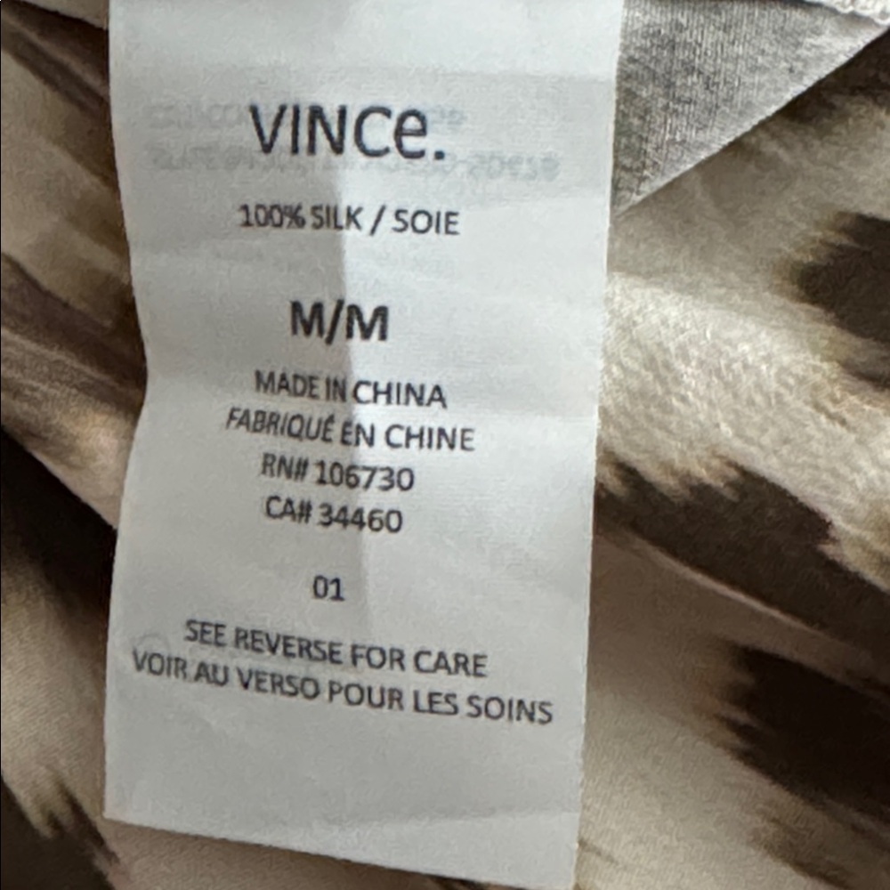 VINCE Ikat Print Cargo 100% Silk Midi Dress Brown Cream Sleeveless Size M Casual - Picture 9 of 10